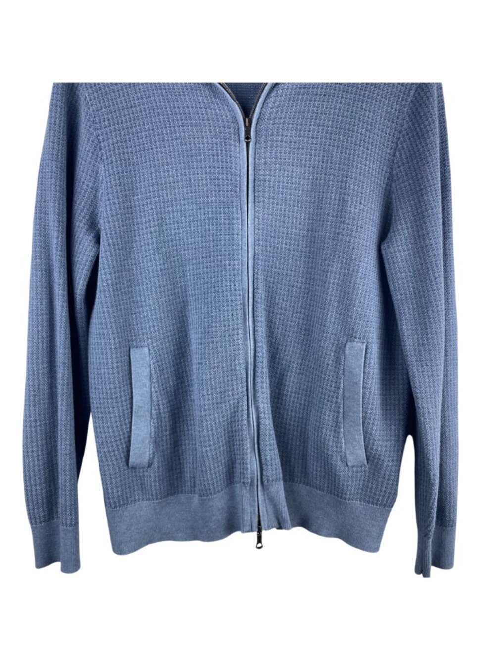 Brooks Brothers Supima Cotton Blue Full-Zip Sweater Medium Waffle Knit Design - Picture 3 of 11